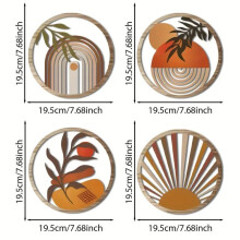 (Orange 4Pcs) Craft Wall Hanging Set Made Of Wood For Country Style Room Supplies Decoration