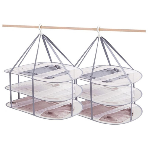 2 Pcs 3 Tier Folding Mesh Clothes Drying Rack, Stackable Sweater Drying Rack with Internal Fixation, Portable Hanging 1