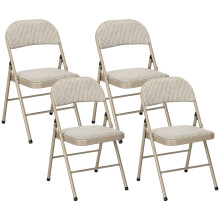 4er-Set klappbare Bürostühle, Leinenoptik, Metallbeine, Beige