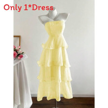 (Yellow, S) Slip Dress Summer Ruffle Hem Soft Fabric Sleeveless For Womens Fashion Gift