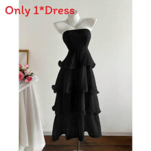(Black, S) Dress Slip Summer Ruffle Hem Soft Fabric Sleeveless For Gift Fashion Womens