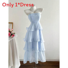 (Blue, L) Dress Slip Summer Ruffle Hem Soft Fabric Sleeveless For Gift Fashion Womens