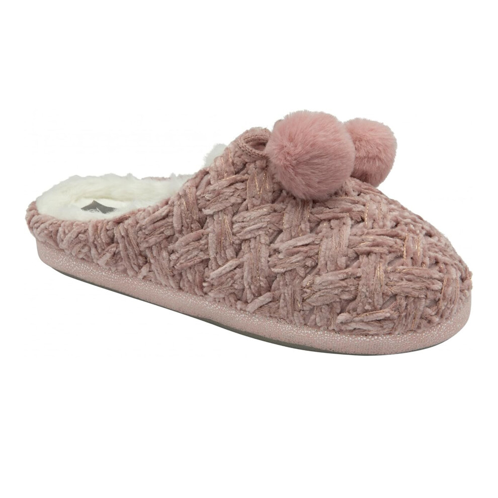 Dunlop (7 Uk, Pink) Womens/Ladies Textured Knit Mule Slippers