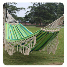 (light green) Bohemian Double Hammock for 2 Person, Red White Striped Pattern with Tassels, Heavy Duty Rope Outdoor Hammock with Carry Bag