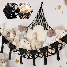 (black) Jumbo Plush Hammock - Cute Stuffed Animal Storage Net, Nursery & Bedroom Wall Decor.