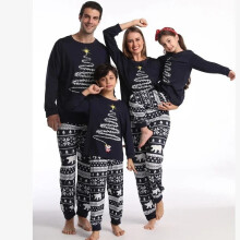 (Navy, Dog L) Christmas Pajamas Set for Family Santa Elf Print Loose Soft 2 Pcs Sleepwear Baby Romper Mom Dad Kids Matching Outfits Xmas Pjs