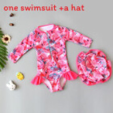 (Flamingo,L(Child))Girls Cartoon Swimsuit With Quickdry Polyester For Water Play And Protection Sun