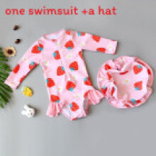 (Strawberry,M(Child))Girls Cartoon Swimsuit With Quickdry Polyester For Water Play And Protection Sun