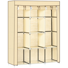 Armoire en tissu beige avec 8 étagères et double tringle à vêtements