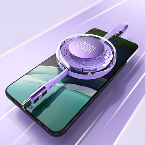 Retractable Length UsbC TypeC Cable Customizes Length to Your Preferred Size Purple 2