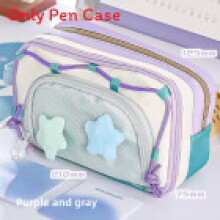 (Purple) Large Capacity Multifunctional Pencil Case Star Badges Design Office Use Middle