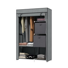 Armoire pliante grise en tissu avec tringle et 6 étagères