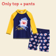 (Yellow Shark,L(Child))Boys Swimwear Set With Elastic Polyester And Cartoon Print Design For Poolside