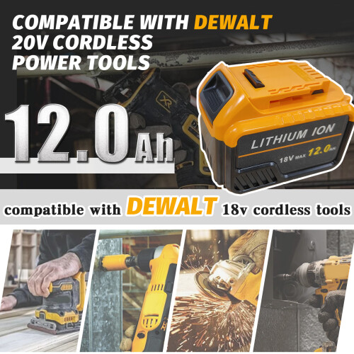 12.0Ah 2-Pcs Replacement Battery Compatible for Dewalt Battery 1