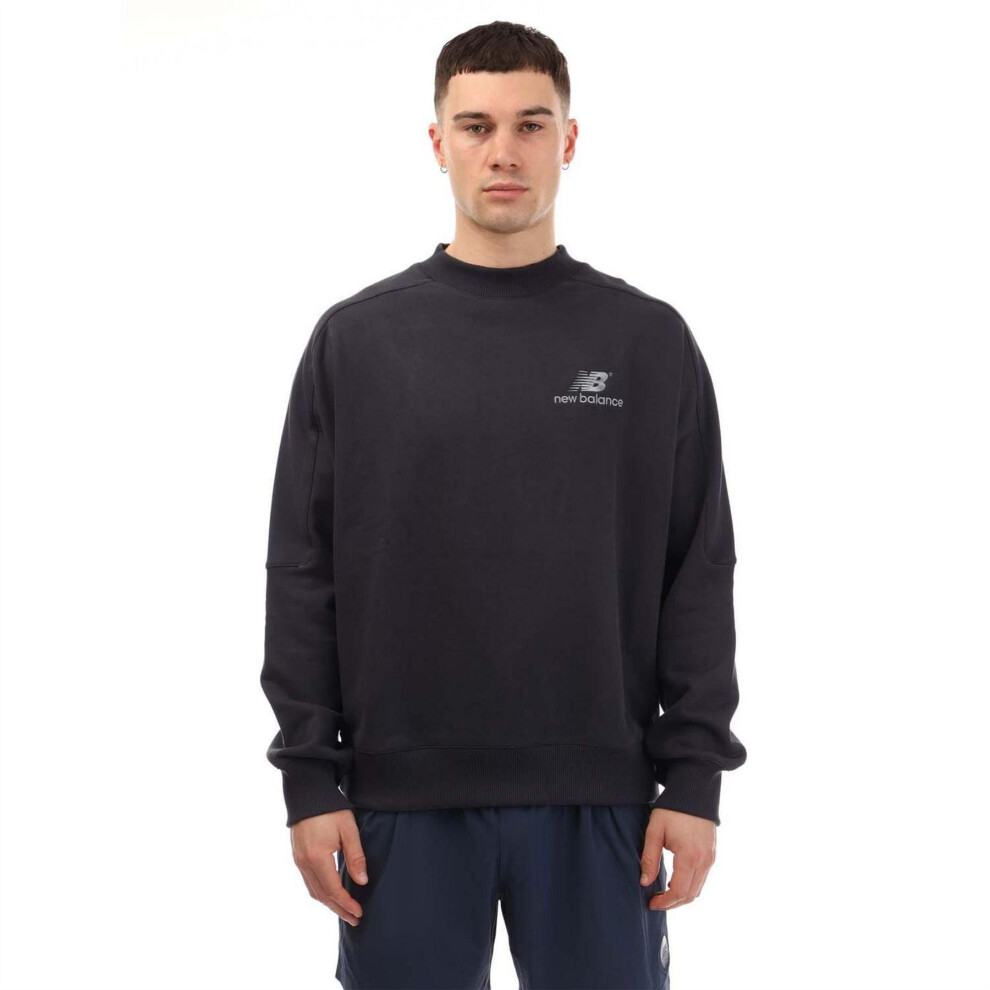 New Balance (L, Navy) Mens French Terry Crew Neck Sweatshirt