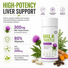 Uvola Milk Thistle Supplement, 80% Silymarin Liver Support Formula, 90 Capsules