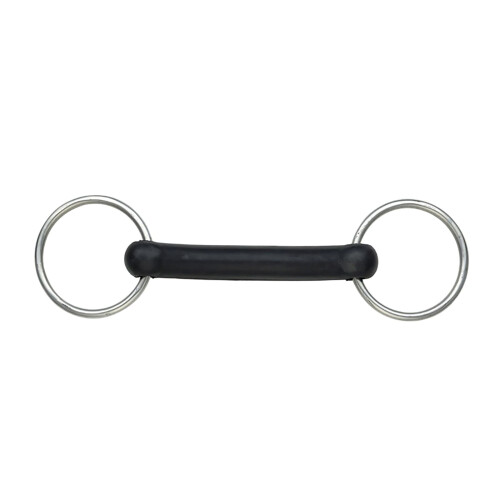(4.5in, Black/Silver) Shires Flexible Rubber Horse Loose Ring Snaffle Bit