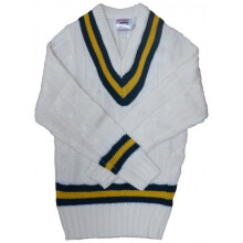(S-M, White/Green/Amber) Carta Sport Boys Cricket Jumper