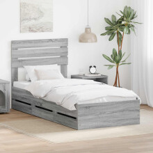 vidaXL Bed Frame with Drawer Grey Sonoma 75 x 190 cm Engineer Wood