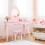 Conjunto de penteadeira infantil com banquinho, espelho e gaveta, rosa. 5