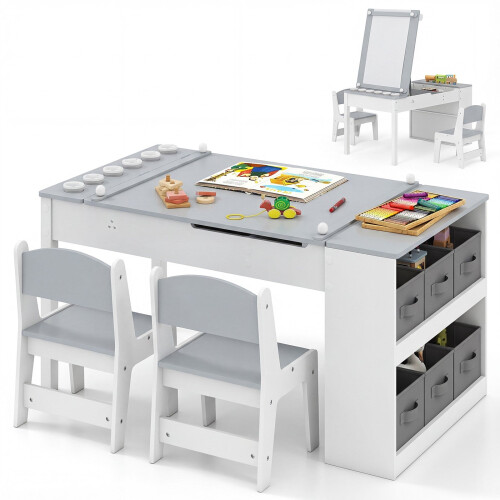 Conjunto de mesa e cavalete de arte infantil, 2 cadeiras, com espaço para armazenamento. 1
