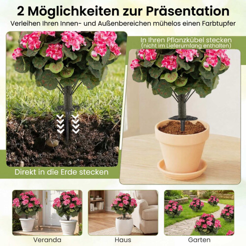 Conjunto de 2 Gerânios Artificiais Rosa, para Ambientes Internos e Externos 2