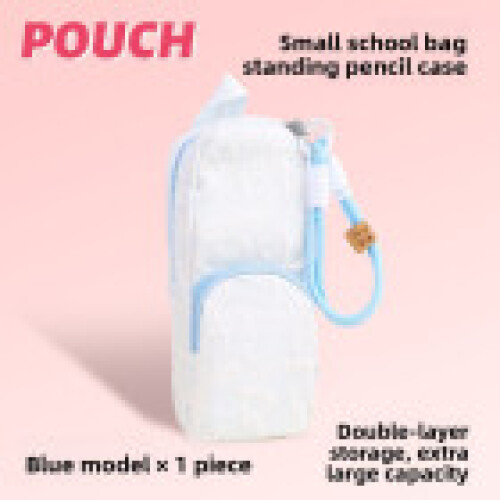 (Blue) Cute Pencil Canvas Organizer Double Layer Design Stationery Student Storage