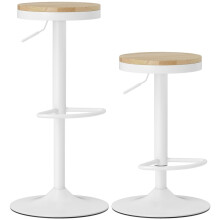 Set of 2 Adjustable Bar Stools Swivel Seat Footrest White