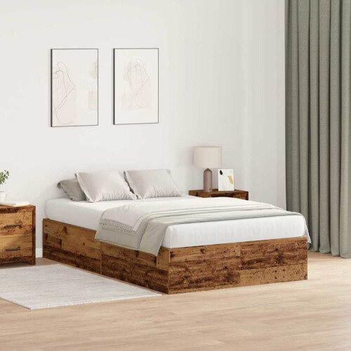 VidaXL vidaXL Storage Bed Frame Old Wood 120 x 190 cm Engineered Wood