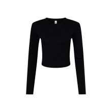 (4 UK - 6 UK, Solid Black) Bella + Canvas Womens/Ladies Plain Micro-Rib Long-Sleeved Crop Top