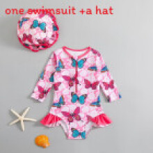 (Butterfly,M(Child))Girls Cartoon Swimsuit With Quickdry Polyester For Water Play And Sun Protection