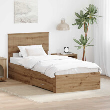 vidaXL Bed Frame with Drawer Artisan Oak 90 x 200 cm Engineered Wood