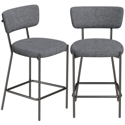 Set of 2 Upholstered Bar Stools Curved Backrest Kitchen Grey