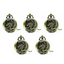 5X Large Bronze Embossed Chinese Style Nostalgic Retro Dragon Pocket Watch