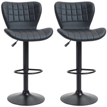 Set of 2 Retro Bar Stools Height Adjustable Faux Leather Black