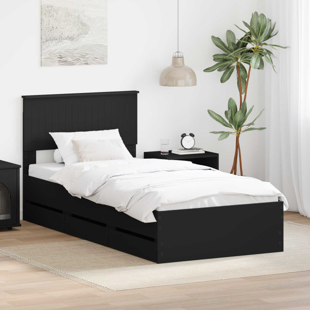 Vidaxl Bed Frame With Drawer Black 90 X 200 Cm Engineer Wood