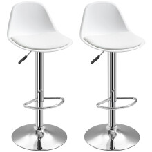Set of 2 Swivel Bar Stools with Backrest Height Adjustable White