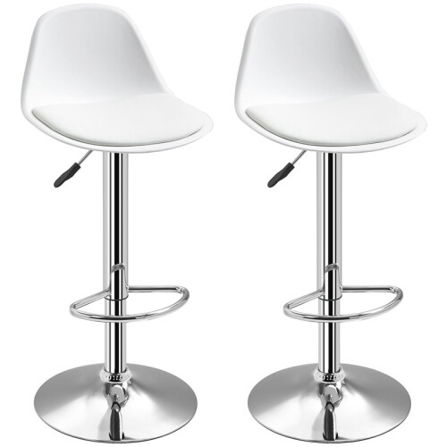 Set of 2 Swivel Bar Stools with Backrest Height Adjustable White
