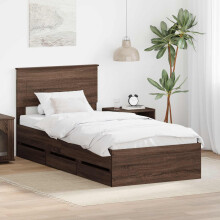 vidaXL Bed Frame with Drawer Brown Oak 75 x 190 cm Engineer Wood