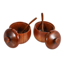 2Pcs Spice Jar Seasoning Can Sugar Bowl with Lid Spoon Wood Spice Storage Box Sugar Pot Salt Jars Kitchen Storage Container Condiment Jars
