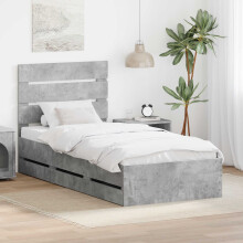 vidaXL Bed Frame with Drawer Concrete Grey 75 x 190 cm Engineer Wood