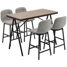 Industrial Bar Table with Bar Stools Button Tufted Grey
