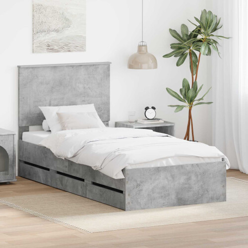 VidaXL vidaXL Bed Frame with Drawer Concrete Grey 75 x 190 cm Engineer Wood