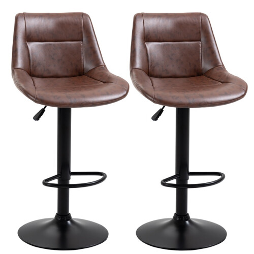 Set of 2 Adjustable Bar Stools with Footrest Black Brown