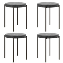 Set of 4 Velvet Kitchen Stools Stackable Steel Frame Grey