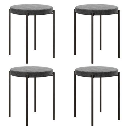 Set of 4 Velvet Kitchen Stools Stackable Steel Frame Grey