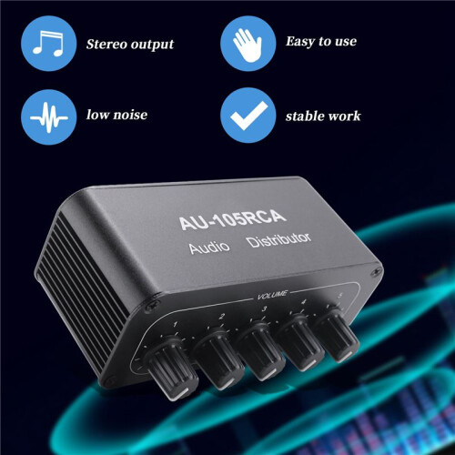 Stereo Audio Mixer 1 Input 5 Out Multi-Channel Audio Source Distributor RCA GräNssnitt för EffektföRstäRkare 2