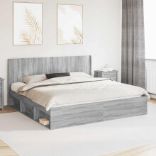 vidaXL Bed Frame with Storage and Headboard Grey Sonoma 200 x 200 cm