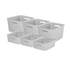 Curver My Style Rectangular Storage Basket Bundle, 3 x Medium 3 x Large, Grey