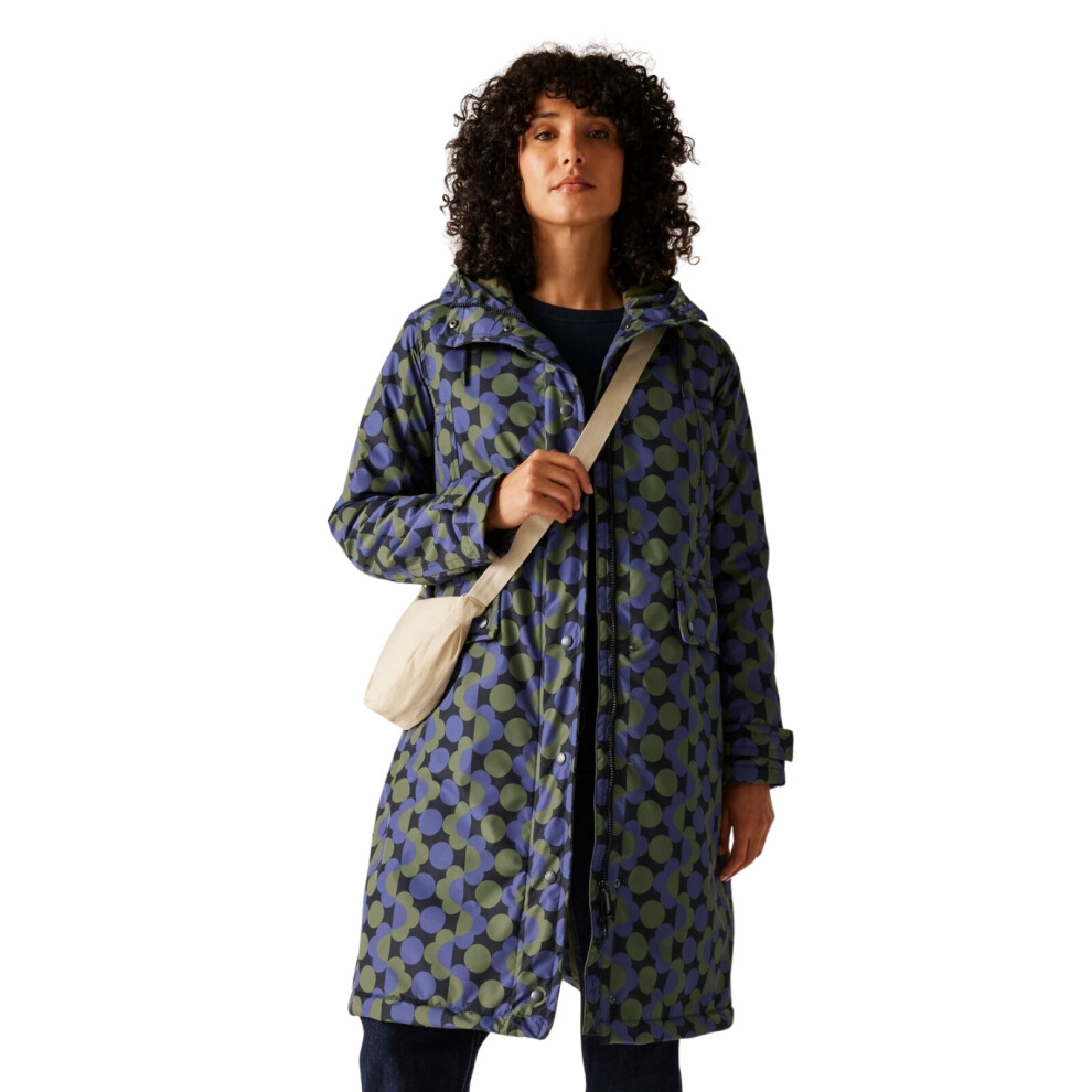 Regatta (16, Frilly Flower Blue(Dark Olive)) Womens Orla Long Length Waterproof Jacket
